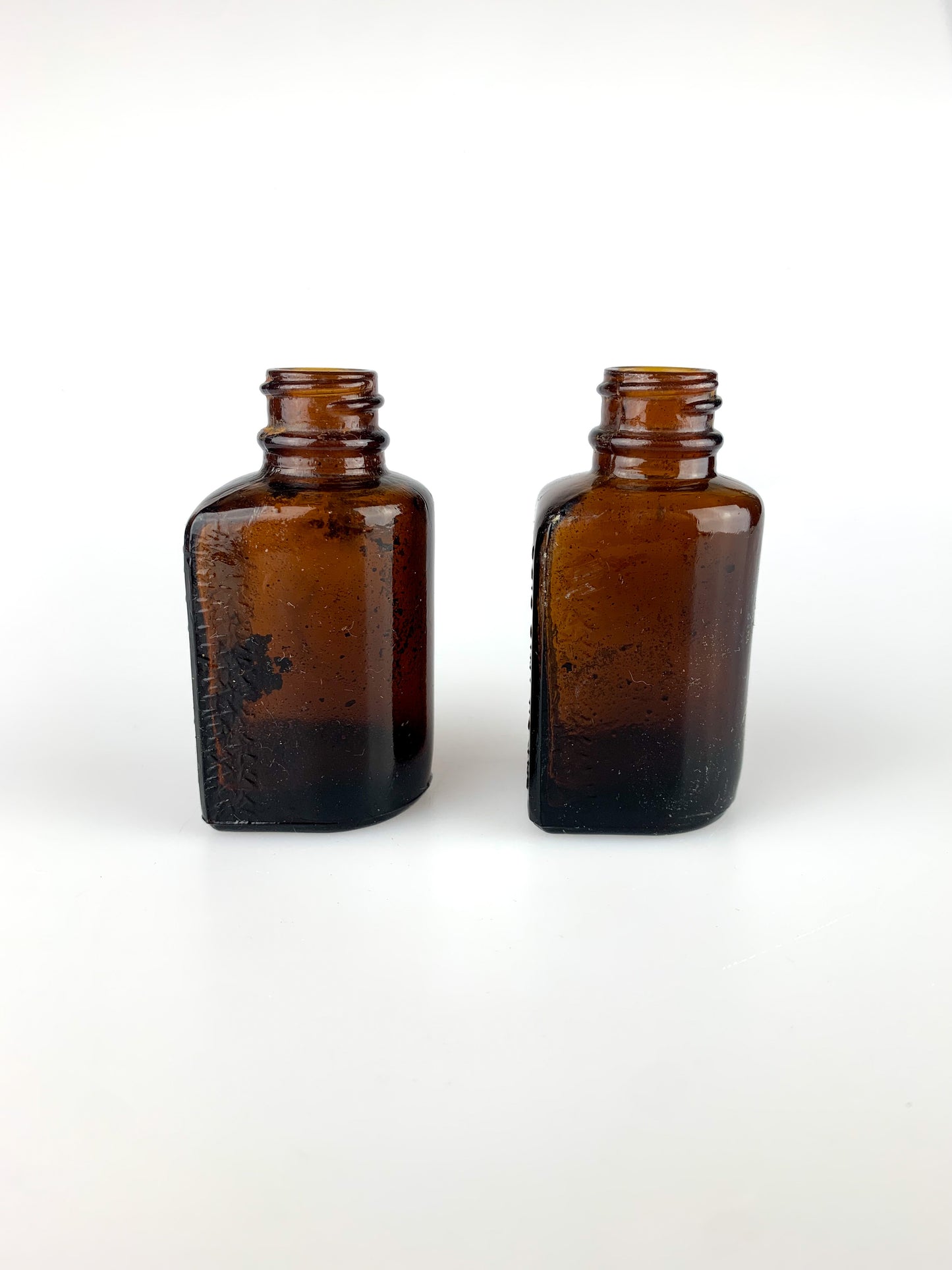 Antique Miniature Amber Glass Poison Bottles - Antrol Ant Killer - Set of 2