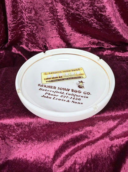 Vintage Ceramic Advertising Ashtray - Farmer John Egg Company Bakersfield California