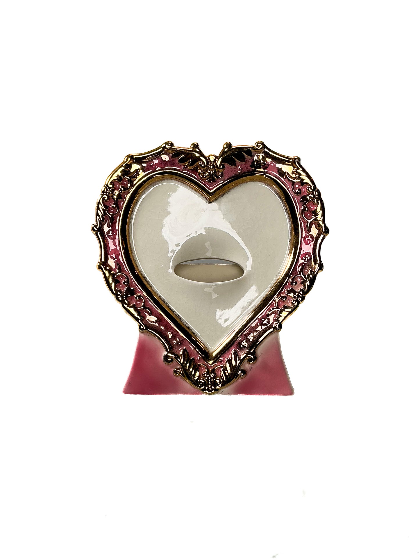 Vintage Vase - Mid Century Pink Valentine Heart with Gold Filigree - Japan