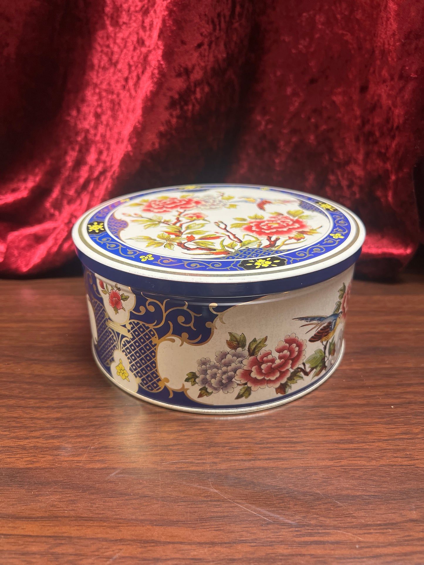 Vintage Kitchen - Metal Tea Storage Tin - Bluebird In the Flower Bush - Tin Box Company of America - 1987
