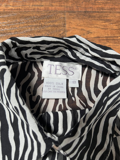 Vintage Clothing - Sheer Button Up Shirt - Zebra Print - 100% Silk - Small - Tess