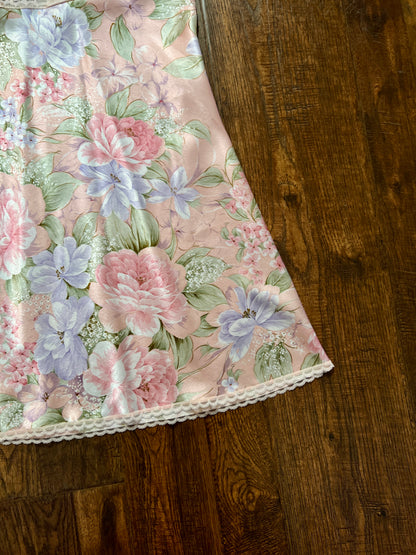 Vintage Silky Nightgown and Robe Lingerie Set - Pink Floral Print Peignoir Ensemble - Val Mode
