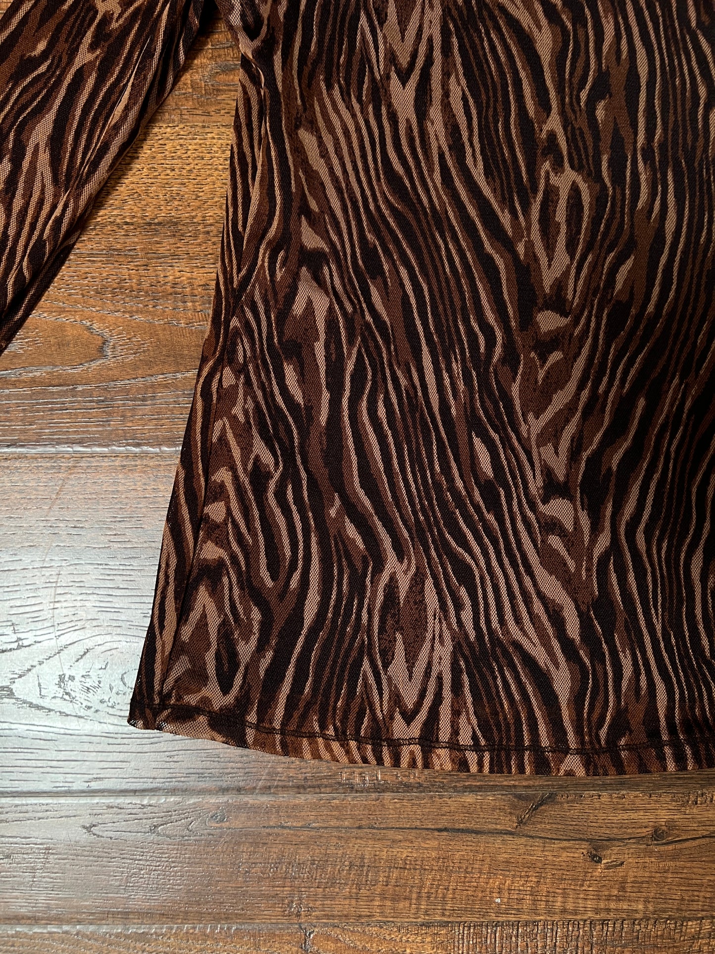 Vintage Vivienne Tam Mesh Long Sleeve Top - Brown Tiger Stripe Layered - Size X-Large