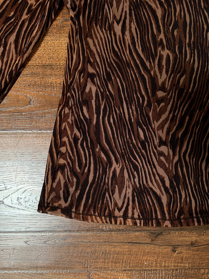 Vintage Vivienne Tam Mesh Long Sleeve Top - Brown Tiger Stripe Layered - Size X-Large