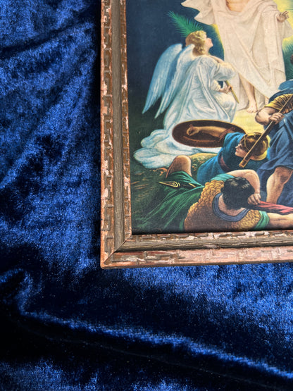 Vintage Religious Framed Print – Resurrection of Jesus Christ Lithograph