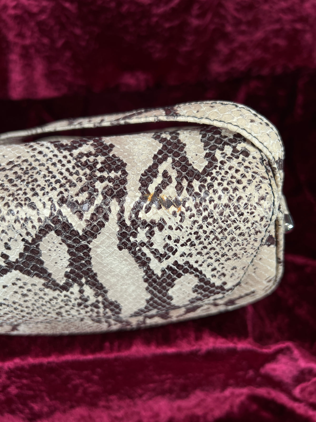 Vintage Susan Gail Snakeskin Crossbody Bag - Cream Brown Mini Saddle Purse