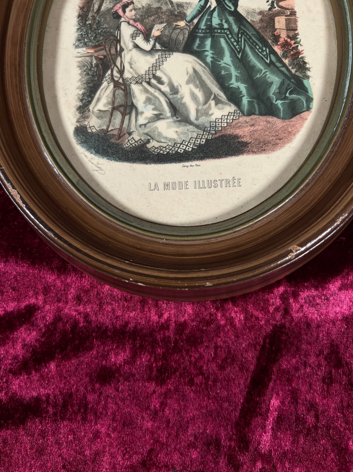 Vintage Oval Wood Framed Print - La Mode Illustrée Victorian Fashion Portrait