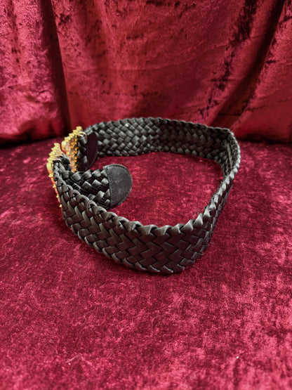 Vintage Accessories - Rainbow Gemstone Belt Buckle on Woven Black Belt - 27”