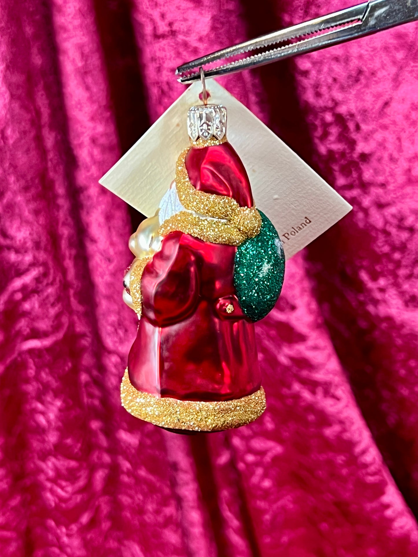 Vintage Christmas - Handblown Glass Ornament - Santa Claus and Teddy Bear - Patricia Breen - Poland