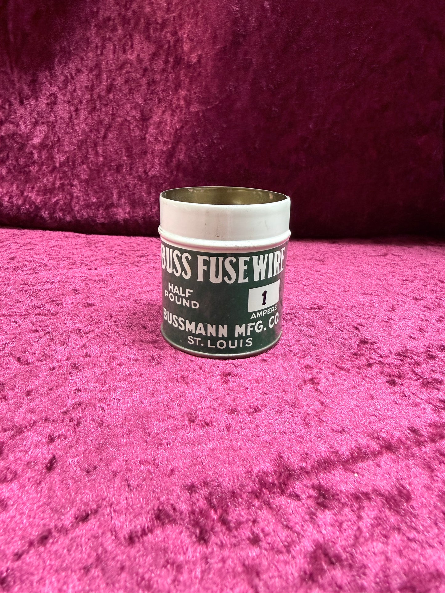 Vintage Bussmann Metal Fuse Wire Tin - 1 Amp Buss Fuses Advertising Can