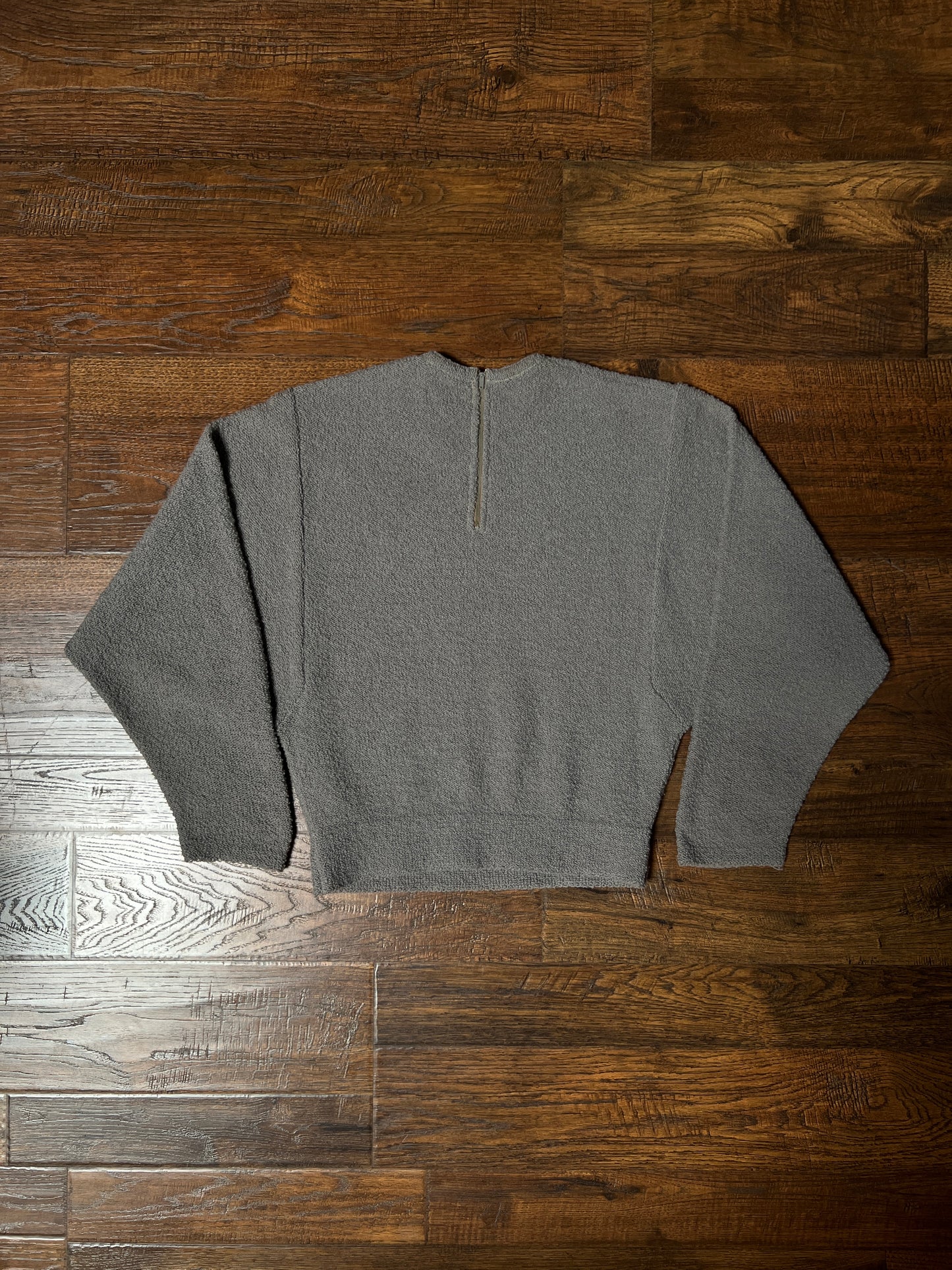 Vintage KIMS by Kimberly Knitwear Virgin Wool Sweater — Grey Bouclé Cropped Knit - Small