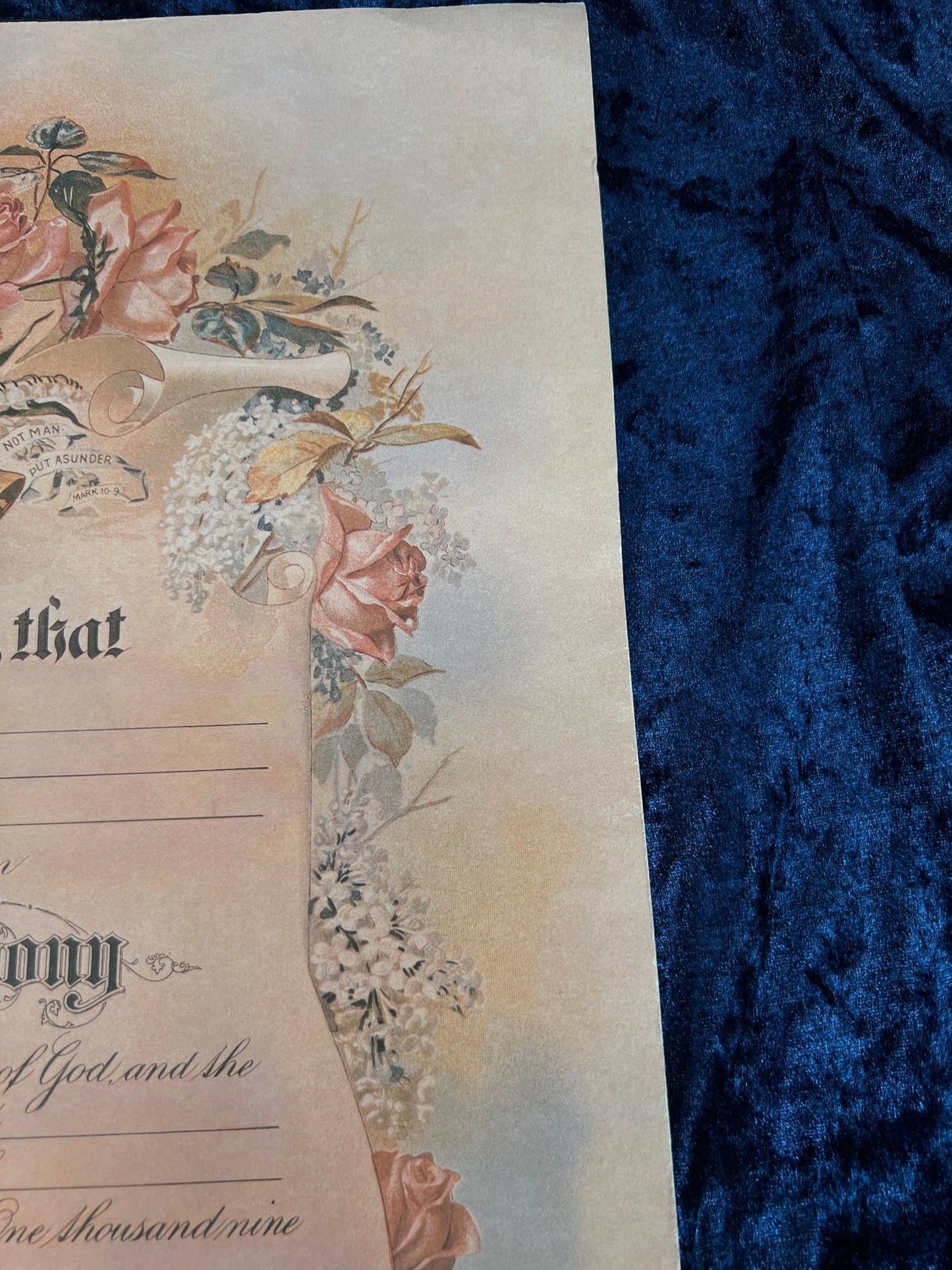 Vintage Paper Marriage Certificate - Victorian Style Pink Roses Holy Matrimony Keepsake