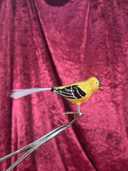 Vintage Christmas - Handblown Glass Clip On Ornament - Yellow Chickadee with Nylon Hair Tail
