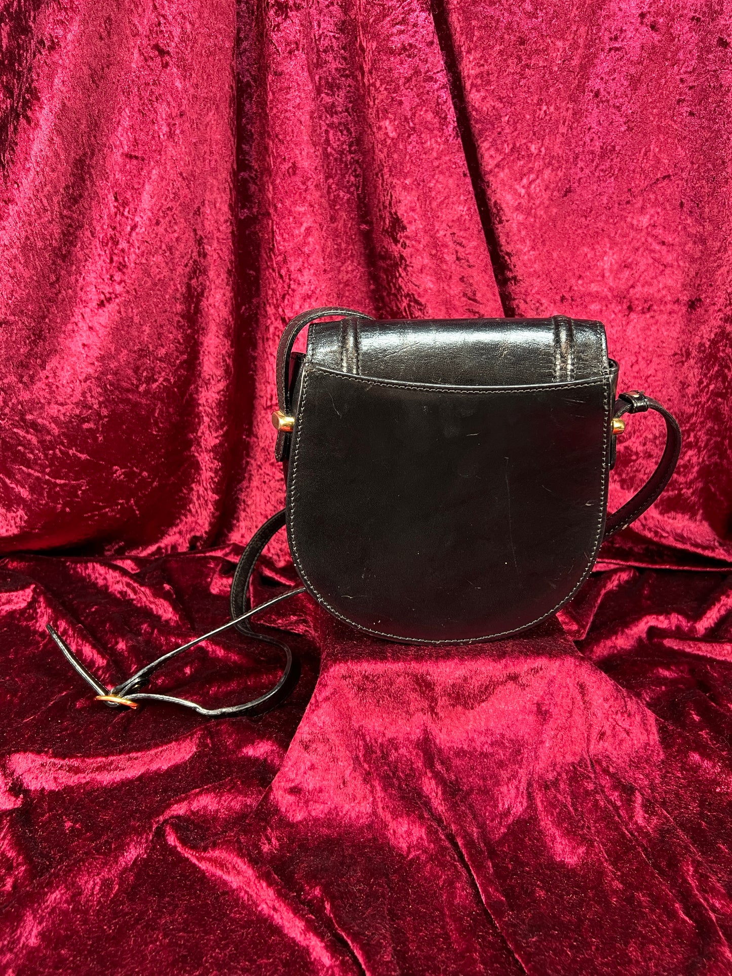 Vintage Black Leather Crossbody Bag - Bally Italy Saddle Purse