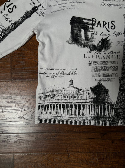 Vintage Take Two Cotton Graphic Top — Paris Eiffel Tower Sequin Print - Size Large