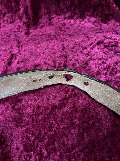 Vintage Nocona Leather Western Belt - Tooled Heart Cutout Silver Concho Belt USA Made - 34-37.75"