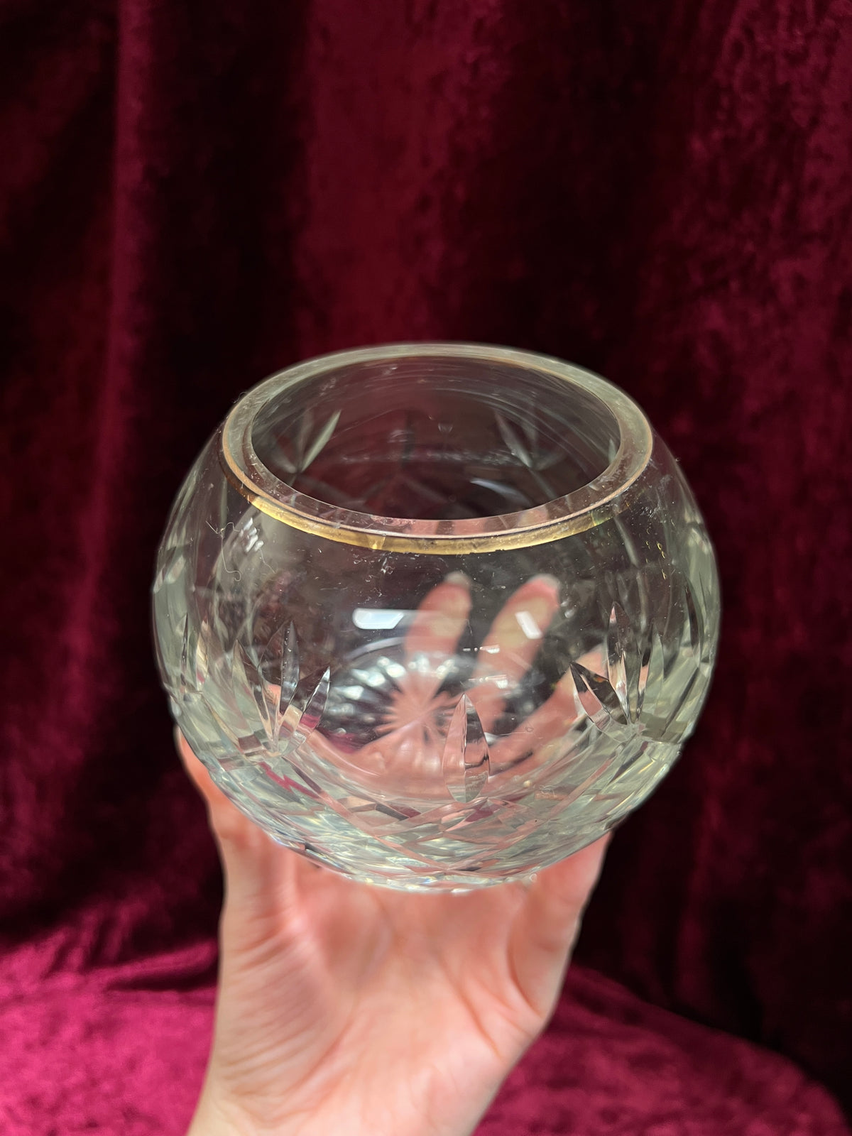 Vintage Cut Crystal Candle Holder - Rose Globe on Ornate Brass Pedestal Stand