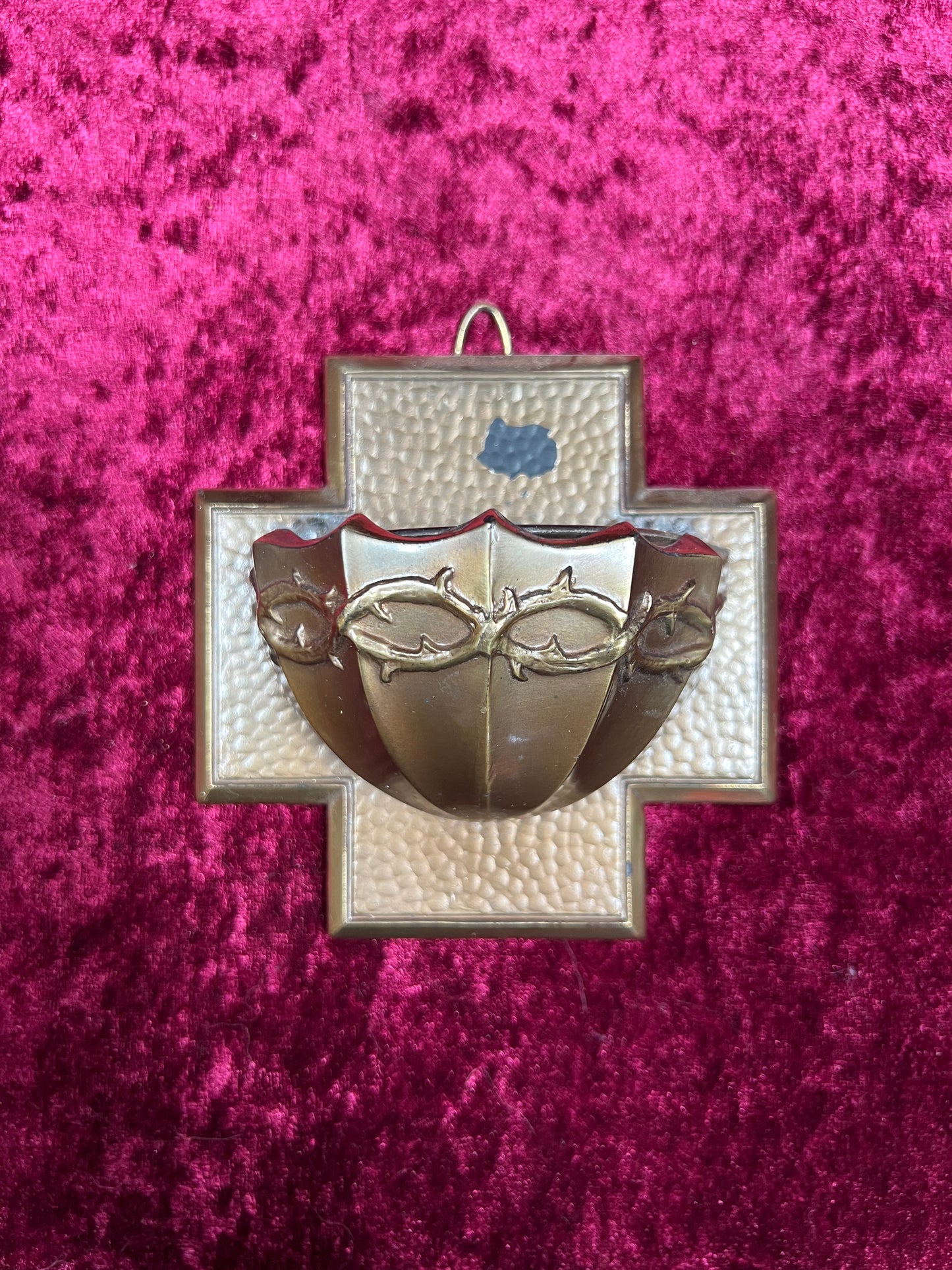 Vintage Religio - Metal Holy Water Font - Crown Of Thorns - West Germany