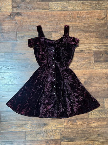 Vintage Clothing - Skater Dress - Off Shoulder - Purple Velvet - Medium - Rampage