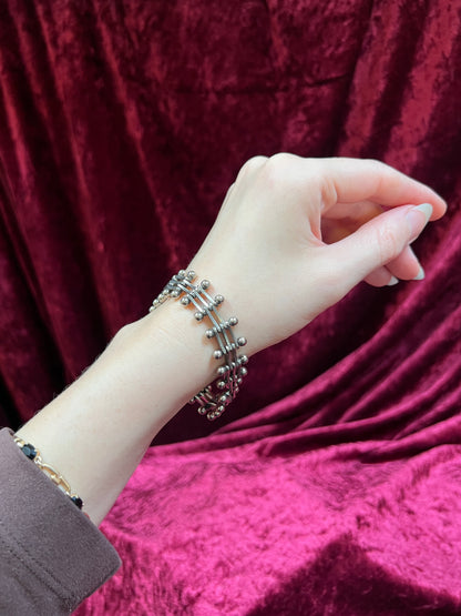 Vintage Jewelry - Bracelet - 925 Sterling Silver - Industrial Ball and Bar Link