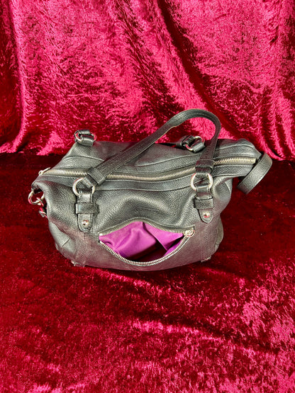 Vintage Accessories - Purse - Black Pebble Leather with Silver Hardware - Purple Lining - Coach