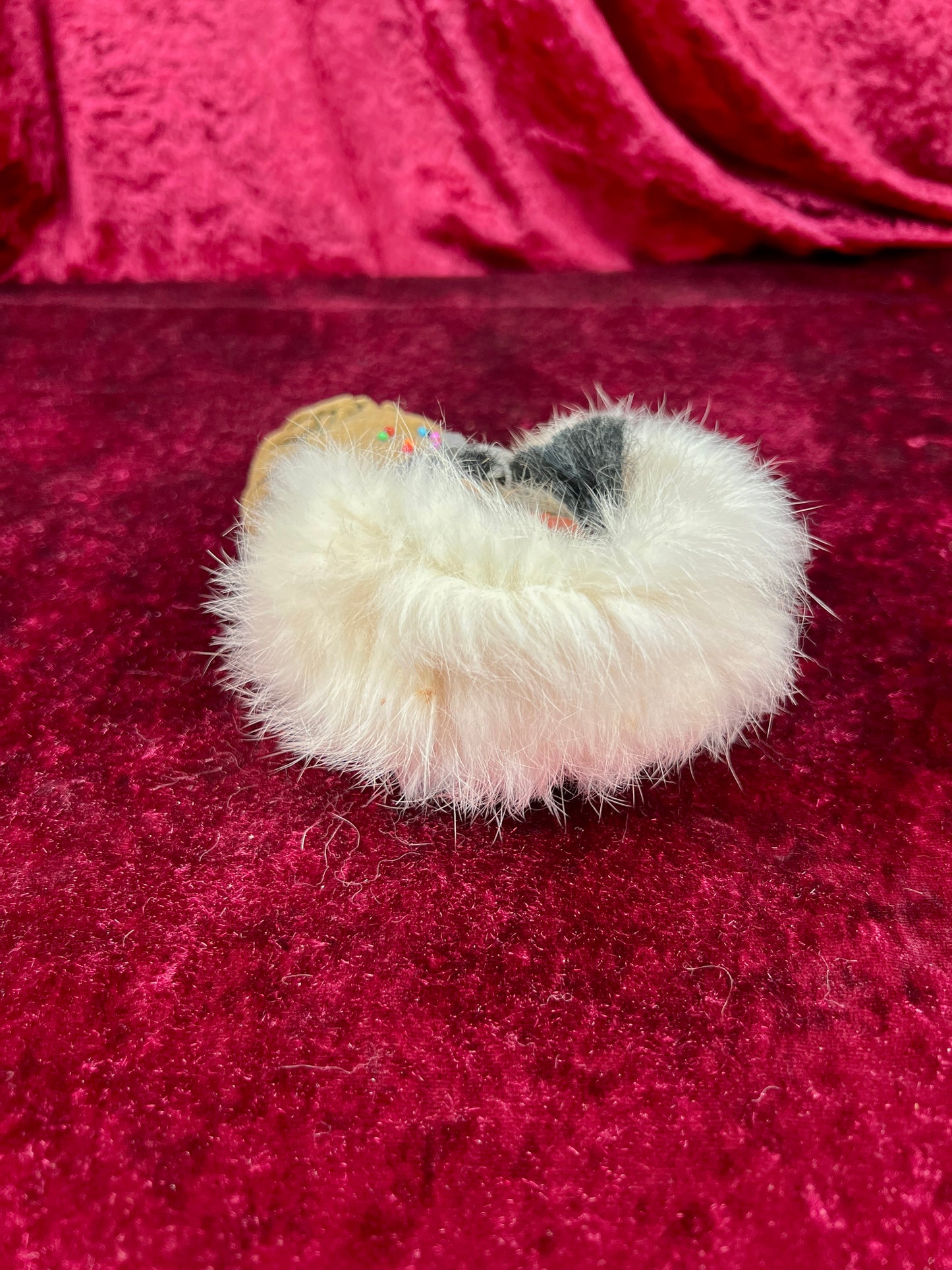 Vintage Souvenir Doll – Baby In Leather Moccasin with Rabbit Fur Trim