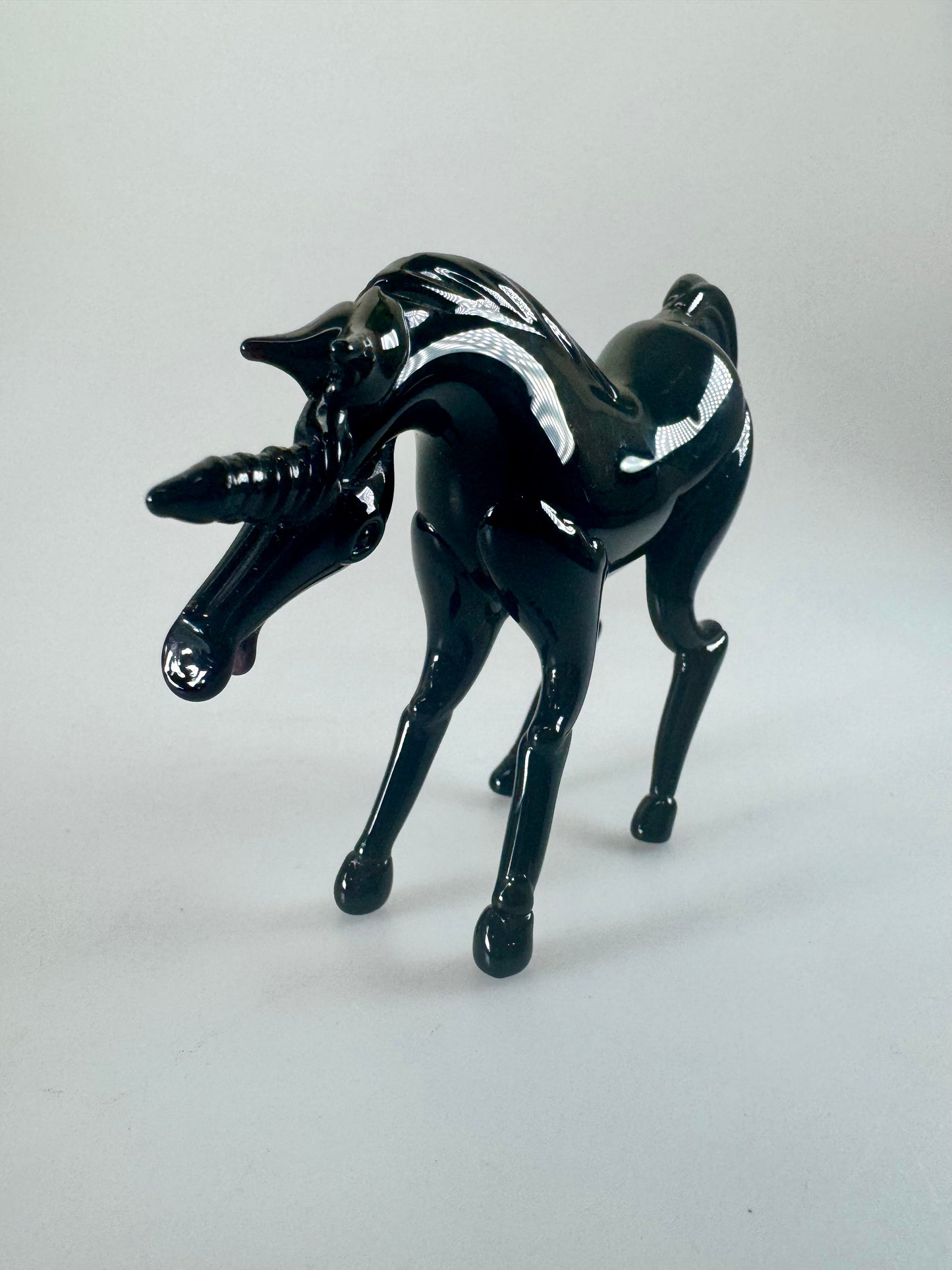 Black Murano Hand Blown Glass Unicorn Figure