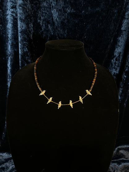 Vintage Zuni Heishi Fetish Necklace - Shell and Mother of Pearl Birds Sterling Silver Clasp