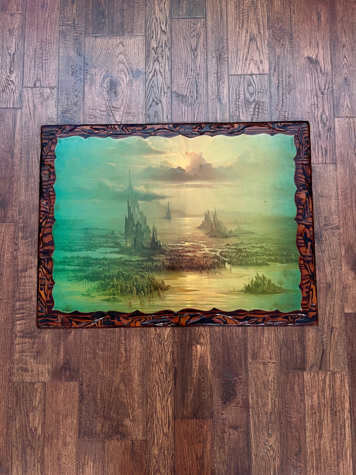 Vintage 1970s Lacquered Wood Wall Art – "Overpopulation" by John Pitre