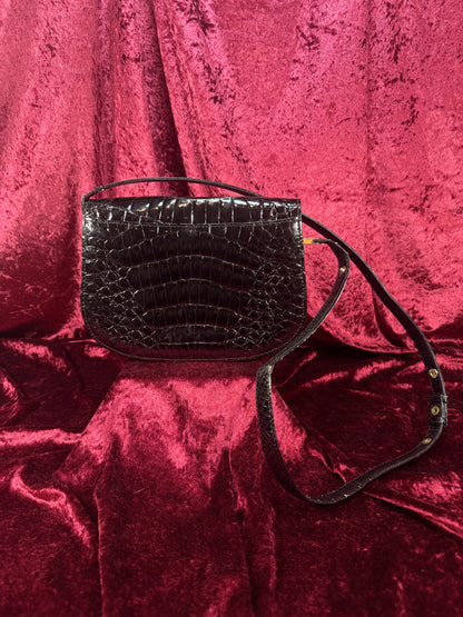 Vintage Genuine Crocodile Skin Purse - Black Crossbody Shoulder Bag