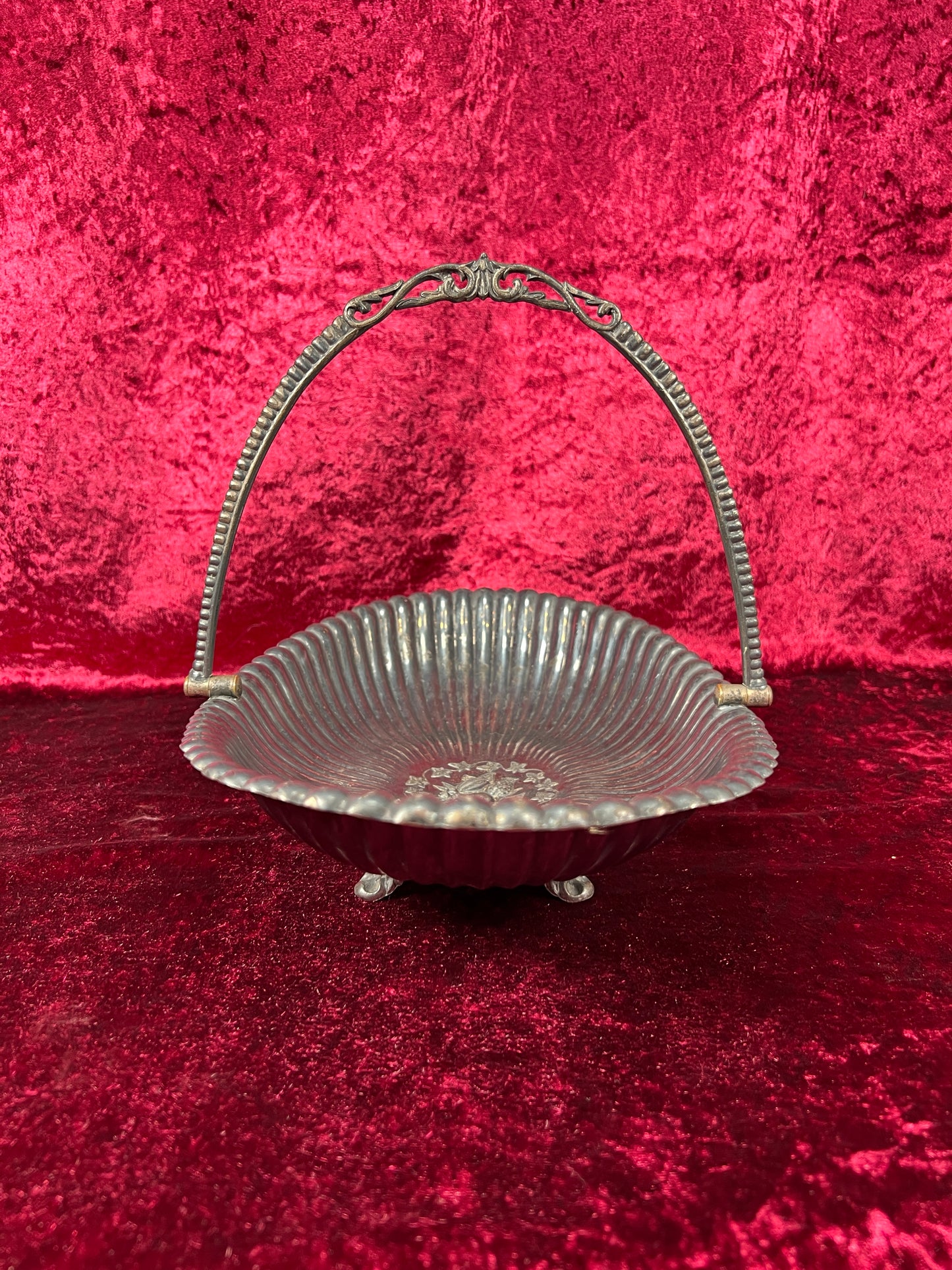Vintage Home Decor - Silver Plate Basket Fruit Bowl - Antique Patina - Footed