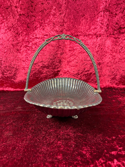 Vintage Home Decor - Silver Plate Basket Fruit Bowl - Antique Patina - Footed
