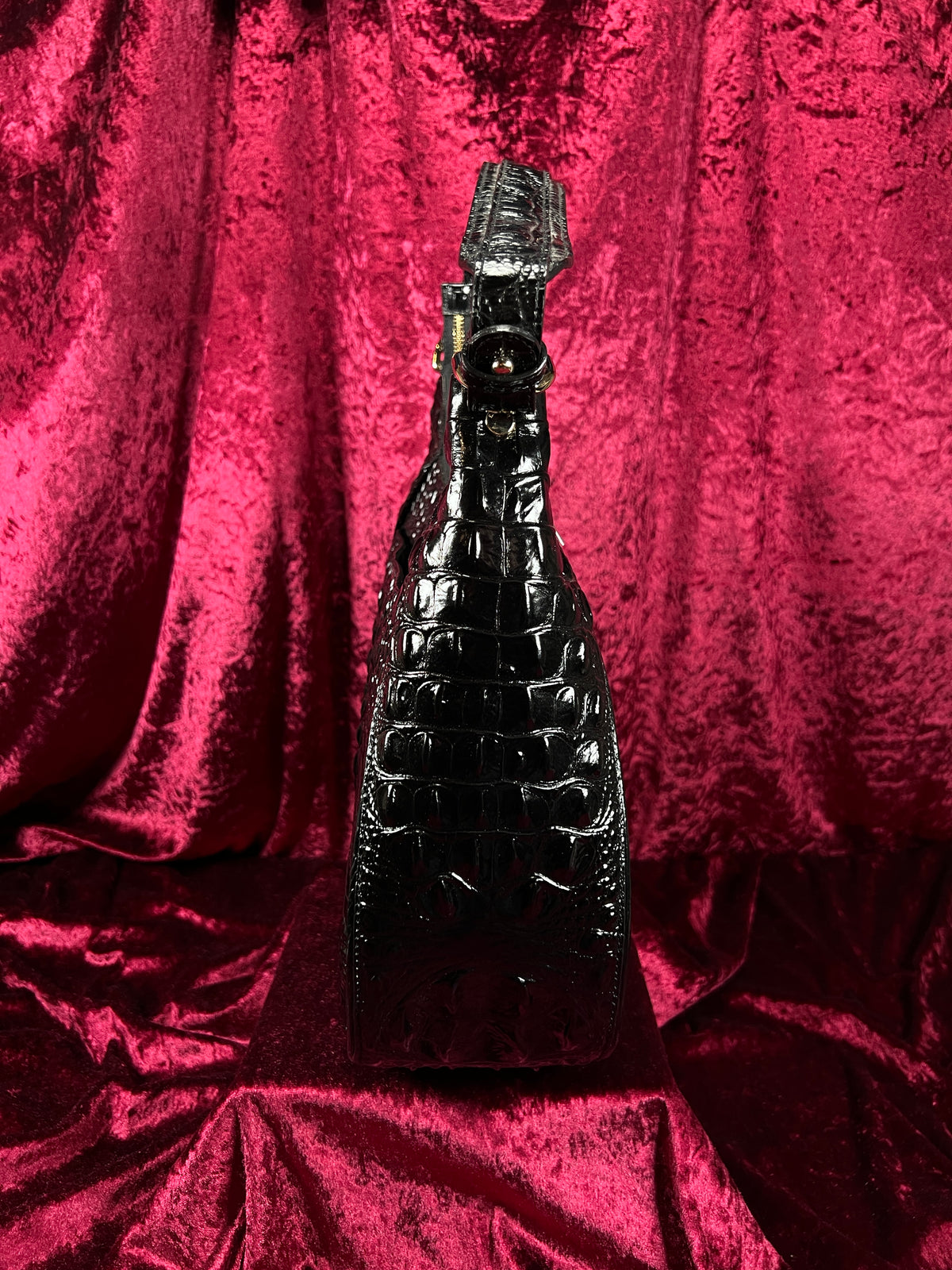 Vintage Brahmin Black Melbourne Leather Hobo Bag - Croc Embossed Shoulder Purse