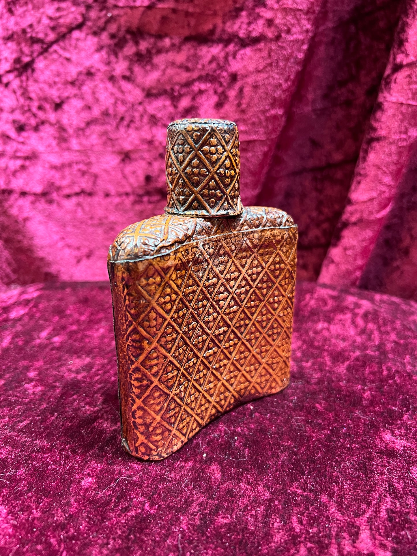 Vintage Barware - Tooled Leather Porron Decanter and Flask - Don Quixote and Patio De Los Leones