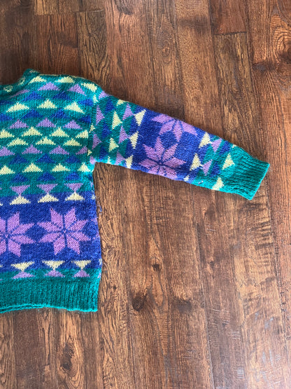 Vintage Clothing - Knit Pullover Sweater - All Over Geometric Pattern  - Gallagher - Small