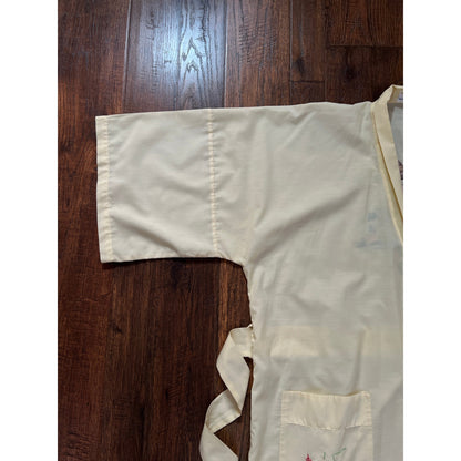 Vintage Jodie Arden Kimono Robe – Pale Yellow Embroidered Asian Garden Motif