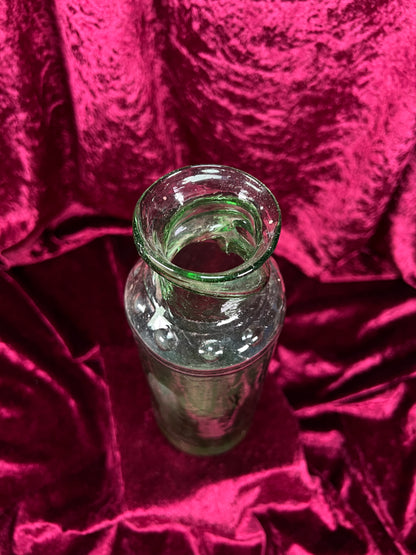 Vintage Hand Blown Green Glass Bottle - Twisted Rim Open Mouth Vase