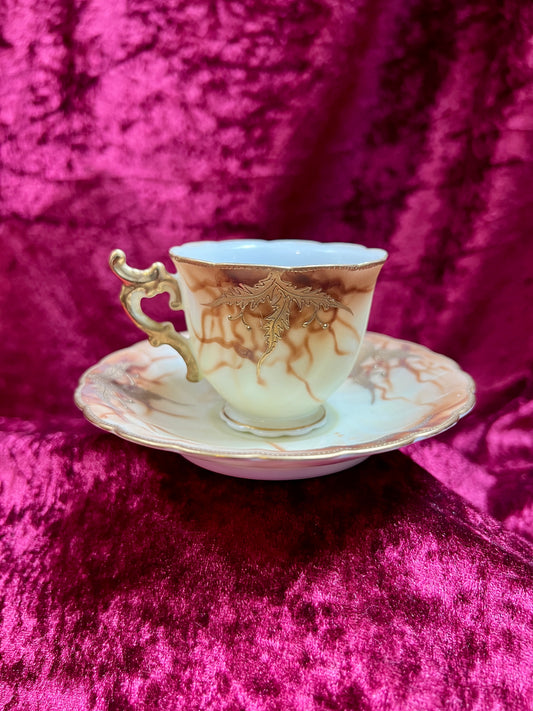 Vintage Kitchen - Porcelain Demitasse Tea Cup - Gilded Florals - Chofu China - Occupied Japan