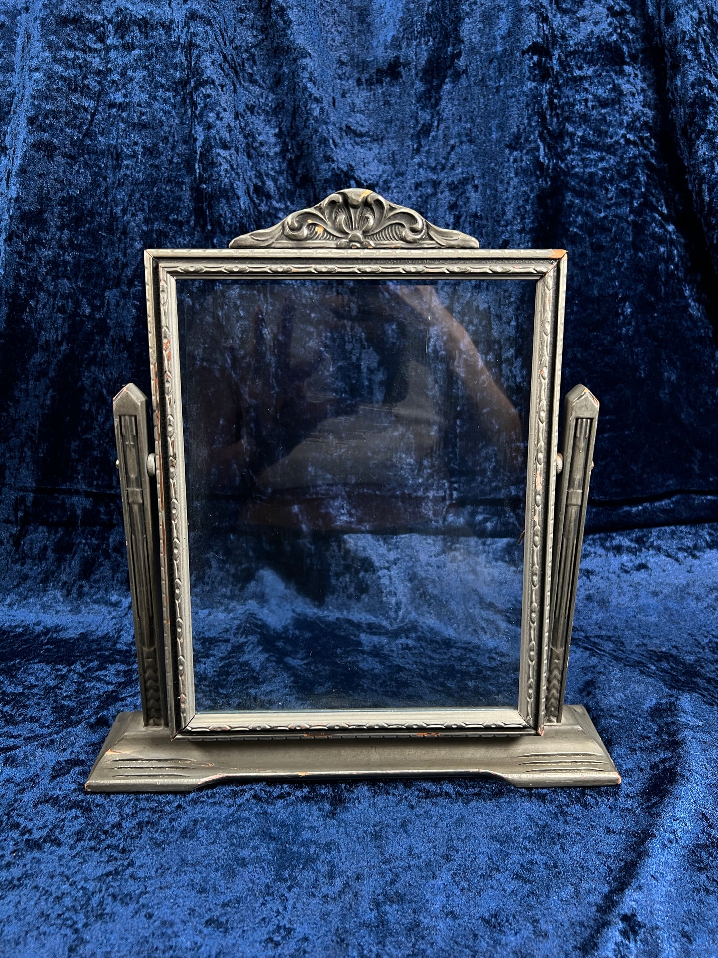 Antique Art Deco Tabletop Picture Frame – Silver Tone Ornate Tilt Design