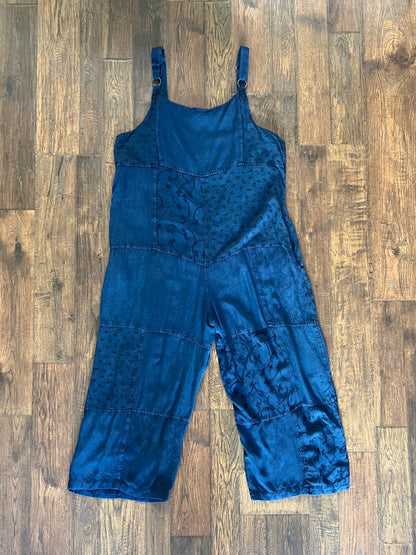 Vintage Clothing - Wide Leg Jumpsuit - Indigo Blue - Patchwork Florals - Large - The Pyramid Collection
