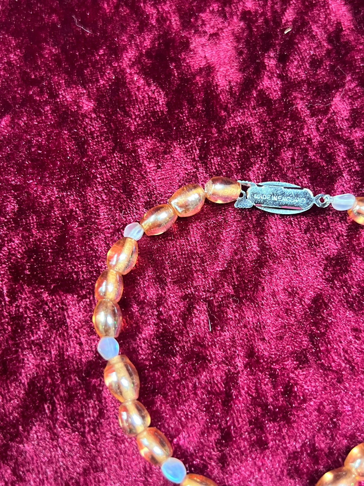 Vintage Jewelry - Bracelet - Silver Tone Metal - Clear Amber Beads - England