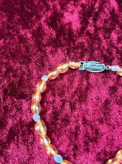 Vintage Jewelry - Bracelet - Silver Tone Metal - Clear Amber Beads - England