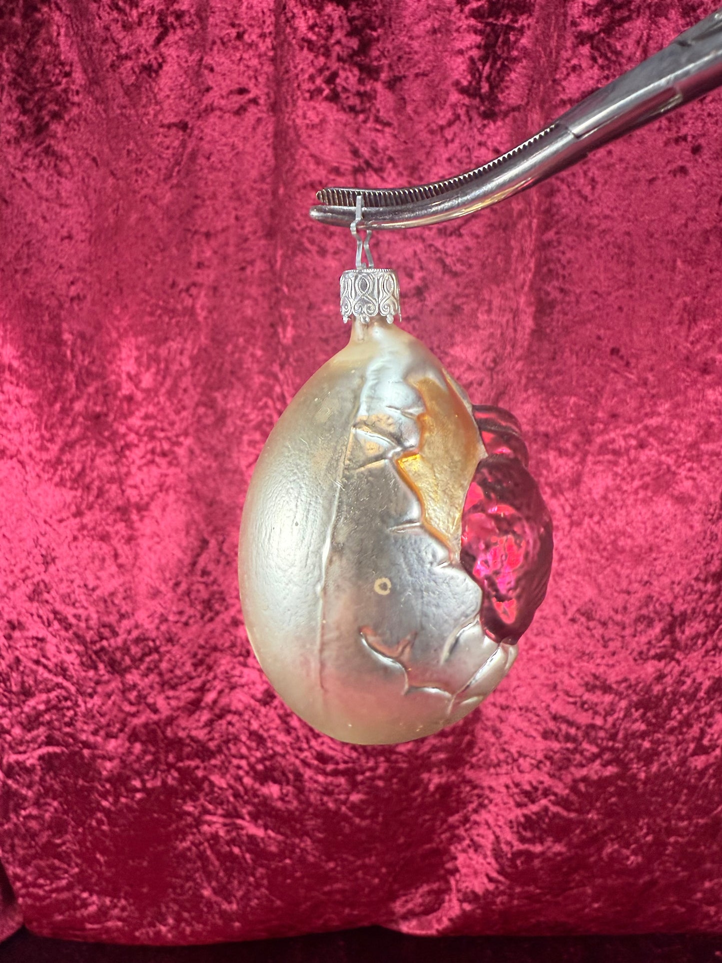 Vintage Christmas - Handblown Glass Ornament - Hatched Magenta Chick - Inge Glas - Made In Germany