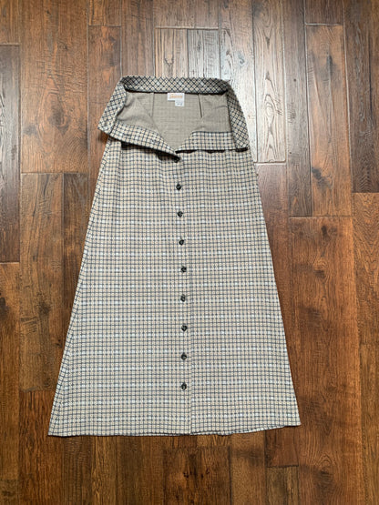 Vintage Clothing - Full Length Button Front Skirt - Neutral Plaid - Jantzen - X-Small - Made In USA