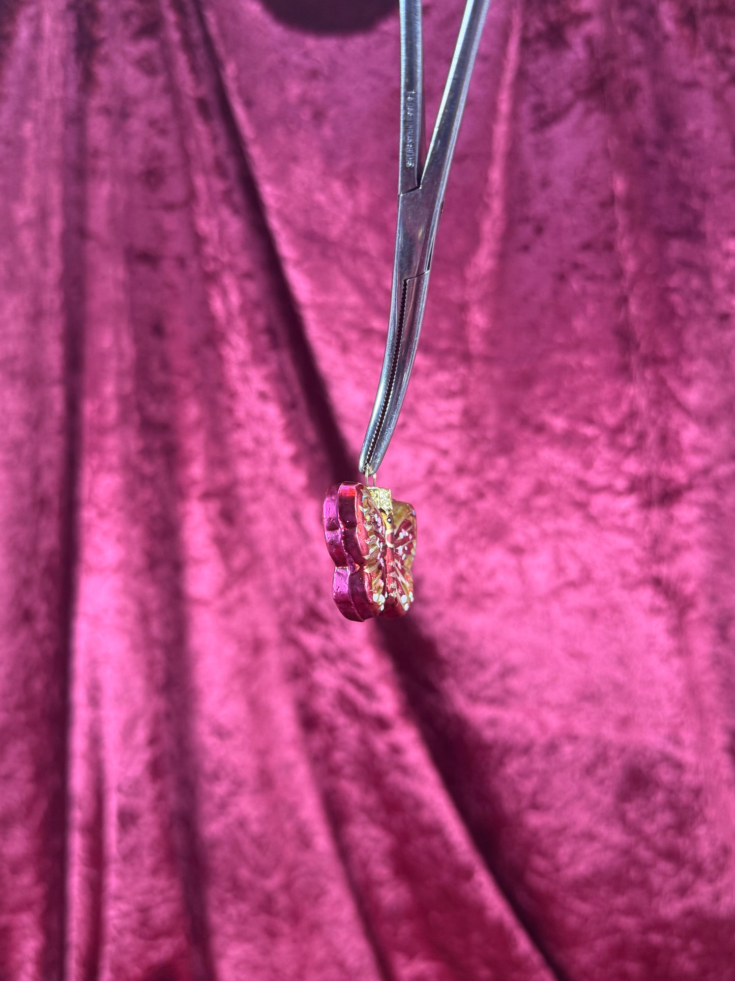 Vintage Christmas - Handblown Glass Ornament - Hot Pink Butterfly - 1.75"