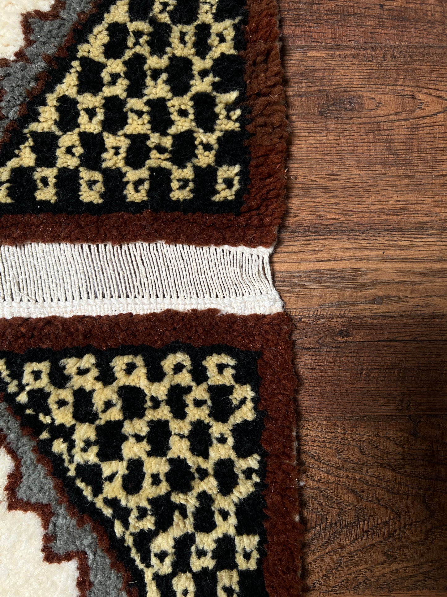Vintage Wool Wall Hanging Crewel – Geometric Double Panel Tapestry with Fringe