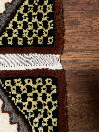 Vintage Wool Wall Hanging Crewel – Geometric Double Panel Tapestry with Fringe