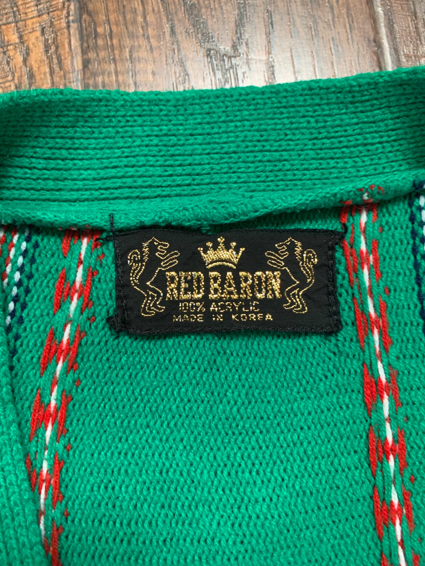 Vintage Clothing - Button Front Knit Cardigan - Holiday Stripes - Green - Red Baron - Medium