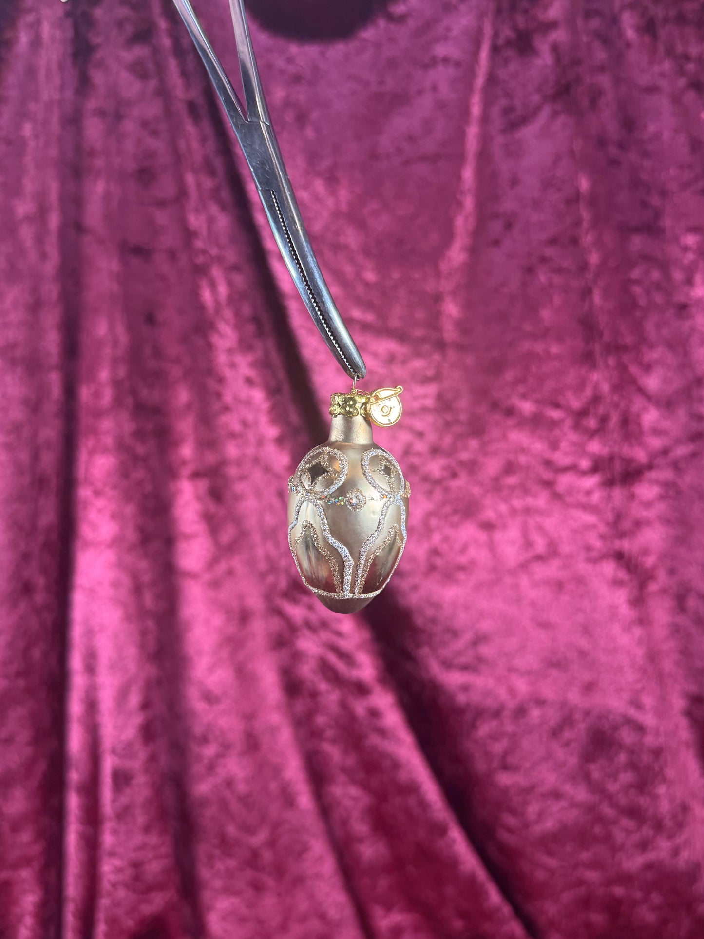 Vintage Christmas - Handblown Glass Ornament - Gold Glitter Spindle - KSA - 2.5"