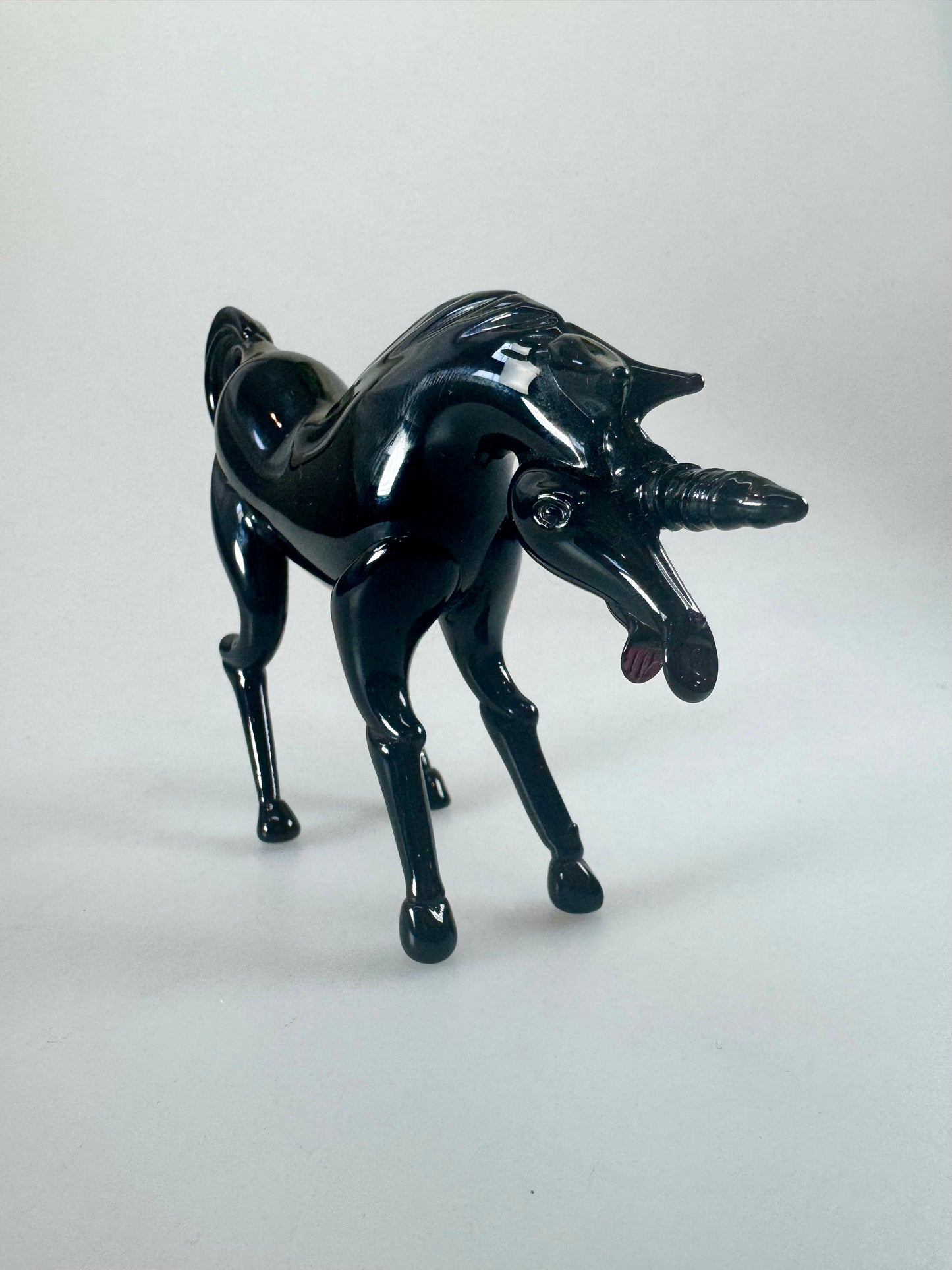 Black Murano Hand Blown Glass Unicorn Figure